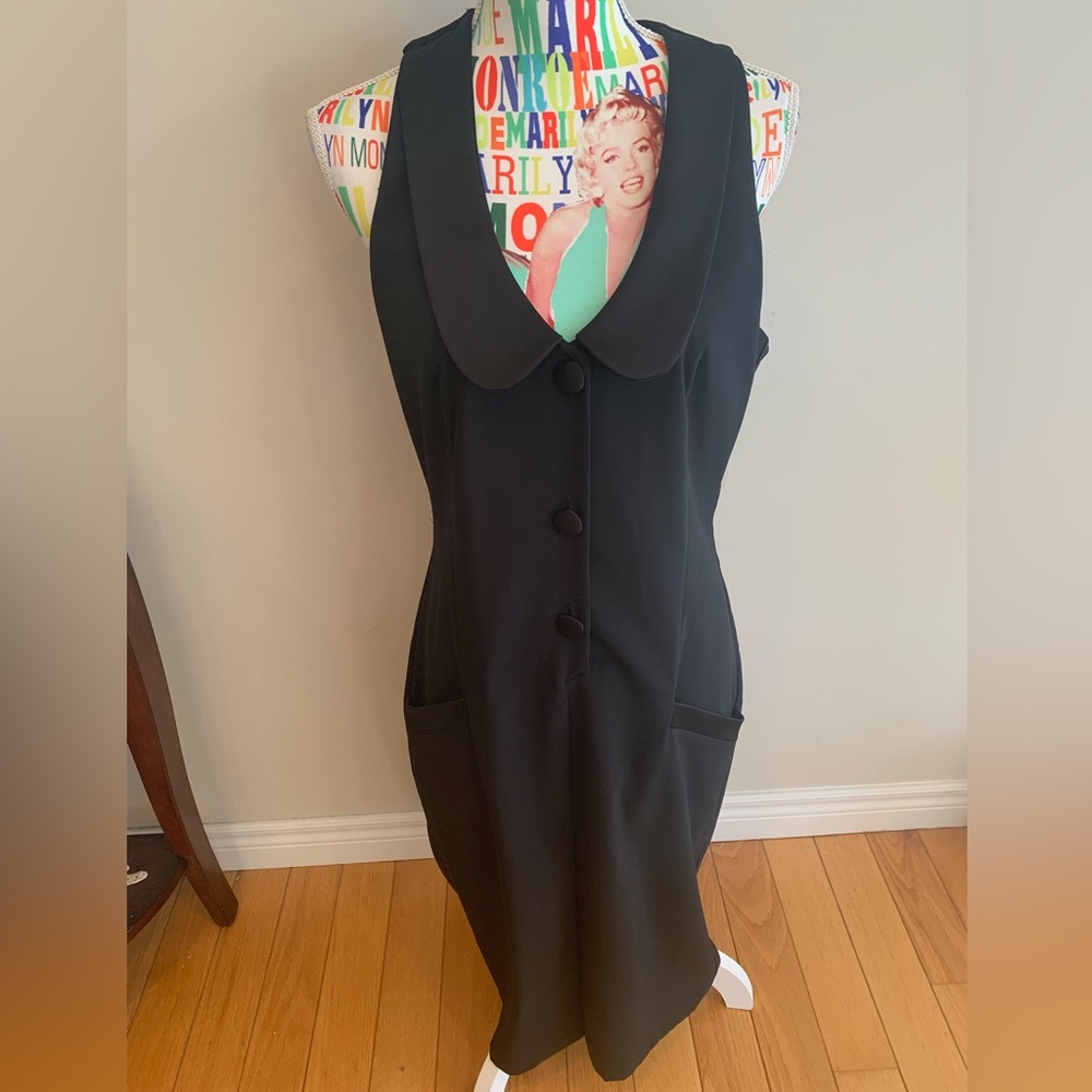 Black Tuxedo Style Dress with Large Collar and T Back